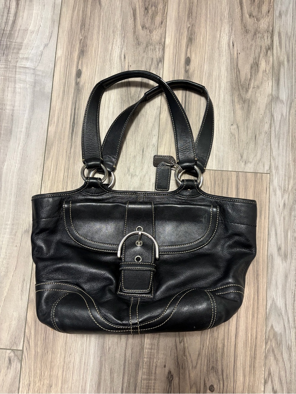 Coach Black Leather Shoulder Bag with Silver Hardware